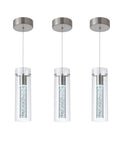Three Pack Modern Pendant Lights In Satin Nickel With 24W LED Bulbs 6000K Bubble Glass Dome Chandelier For Kitchen Island Dining Room