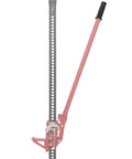 Premium Black Rubber Handle Grip For Hi-Lift Jacks And Off Road Lifts on a pink and black metal jack with lever.