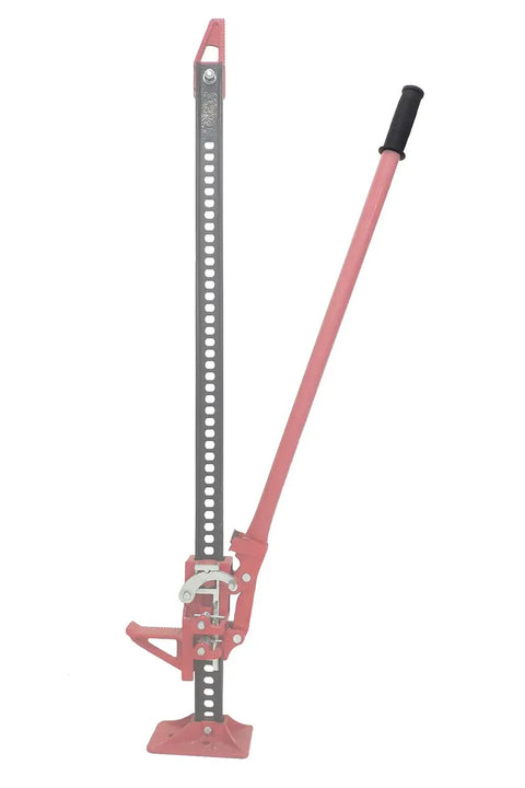 Premium Black Rubber Handle Grip For Hi-Lift Jacks And Off Road Lifts on a pink and black metal jack with lever.