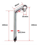 Gooseneck Bike Stem 25.4mm Handlebar Clamp 22.2mm Fork Tube 80mm Extension 220mm Length 30 Degree Rise Silver