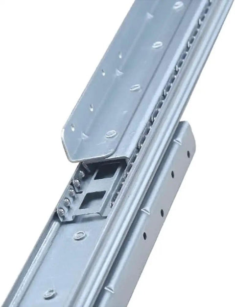 Extension Drawer Slides With Ball Bearing Runners Black 16 Inch Quiet Glide Tracks close-up view of metal hinge details
