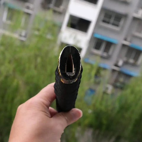 DIY Katana Handle Kit Tsuka 10.2 Inch end view with alloy fittings and faux rayskin