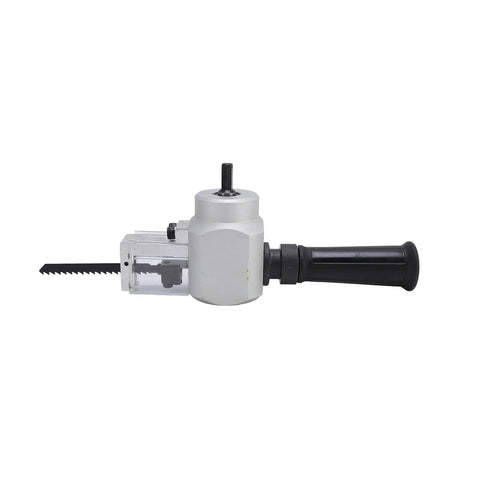 Jiawu Sheet Metal Cutter Drill Attachment Nibbler Tool, featuring a silver metal body with a black handle, for electric drills.
