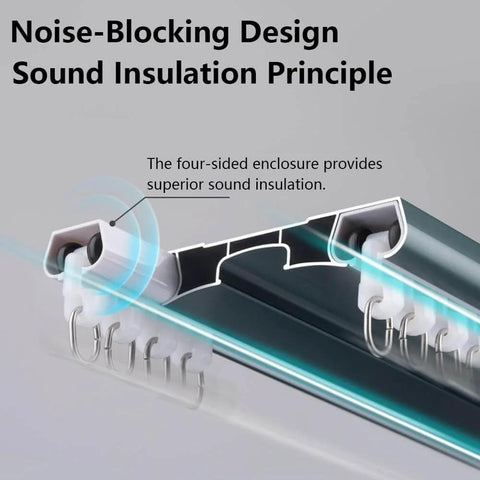 Close-up of Gold Double Row Ceiling Curtain Track System showing sound insulation and design details.