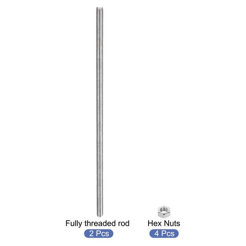 2 Pack M8 By 150Mm Fully Threaded Rods With 4 Hex Nuts 1.25Mm Pitch 304 Stainless Steel Heavy Duty Right Hand Threaded Rods Bar Studs
