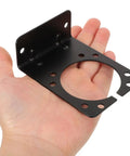 2 Pack Heavy Duty Trailer Wiring Harness Mounting Brackets Iron Construction For Easy Install And Stable Power Transmission Rugged Mounts Fit 7 Way RV Sockets And Vehicle Sides. Black iron bracket held in hand