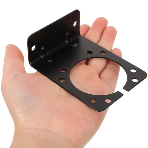 Heavy Duty 7 Pin Trailer Wiring Connector With Easy Install Mounting Brackets Stable Power Transmission Wide Compatibility Iron Bracket Kit For Rugged Use Includes 2 Pieces black iron mounting bracket in hand