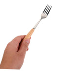 Hand holding fork from Outdoor Dining Kit Stainless Steel Camping Tableware Set With Spoons Forks And Knives In A Portable Utensil Kit