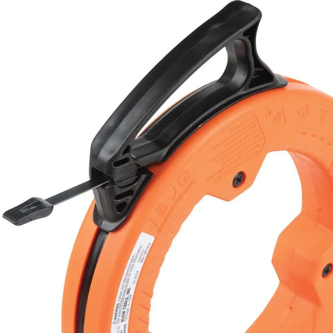 Flat Steel Electrical Fish Tape Twenty Five Foot One Quarter Inch Wide Spring Steel With Slim Plastic Tip And Laser Markings Every Foot