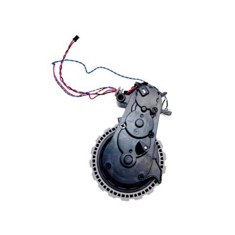 Left-right wheel assembly for Ecovacs Deebot Omni Turbo vacuum; black plastic housing with red and blue wiring harness