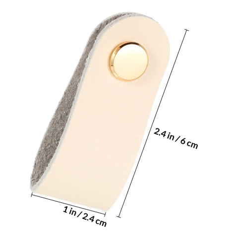 Slick Double Pack PU Leather Cord Organizer Ties For Reusable USB Charger Straps And Earphone Holders showing a beige snap-close strap.