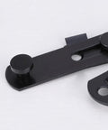 Close-up view of 2pcs Stainless Steel Right Angle Hasp Latch for Gates Windows Black showing round fasteners and latch mechanism.