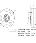Technical drawing of Thin Type Hollow Magnetic Powder Brake 24V, 2.5kg, precise torque adjustment, machinery automation, dimension details.