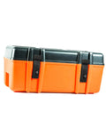 Orange box with 2 Pack Flexible Over-Center Rubber Draw Latch Locks for Electrical Cabinets and Machinery, side view.