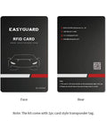 Front and back view of card in RFID Push Start Button Kit With Keyless Go Upgrade For 12V Cars No Key Start Transponder.