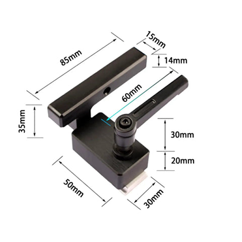 Heavy Duty Woodwork T Slot Miter Chute Limiter With Quick Handle For Standard TTrack DIY Manual Tool. Compact steel design with precise measurements.