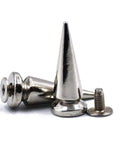 Heavy Duty Zinc Alloy Metal Spike Studs Large Screw Back Tree Nails For Leather Jacket Bag And Shoe Custom Crafts Badass Accent Hardware Top Shelf Professional Grade Distressing Rivets For Fashion Apparel Accessories 10 Piece Set, close-up of silver spike with screw.