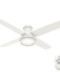 52 Inch Indoor Ceiling Fan With LED Light And Remote Control, White Modern Low Profile Mount, Four Blades For Bedroom Living Room Or Kitchen
