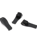 Three black MB-127 Belt Clip Replacement for ICOM Handheld Radios and BP Battery Packs shown to fit various radios.