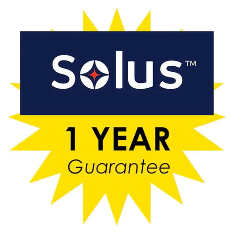 Solus 1 Year Guarantee badge in yellow and blue with a star symbol