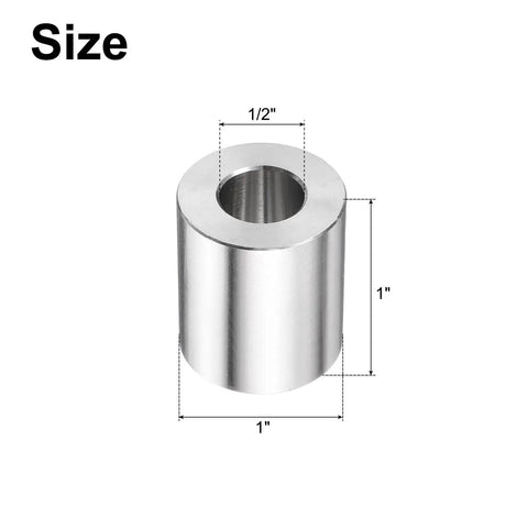 Rock Solid 304 Stainless Steel Spacers Set Of Two Hella Tough Heavy Duty Precision Bushings For M12 Screws Rods And Shaft Mounts Smooth Plain Finish Home Shop Projects, 1 inch OD, 1/2 inch bore.