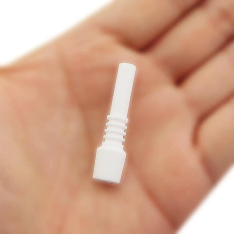 5 Pack White Ceramic Sandblasting Nozzles 40mm Length With 6mm Inner Mount Hole Replacement Part For Sandblasting Machines And Power Tools Durable Ceramic Build Heat Resistant And Abrasion Resistant For Long Lasting Use, white nozzle in hand