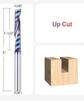 SpeTool single flute end mill with 1/4 in shank, 3 in overall length, upcut solid carbide CNC router bit.