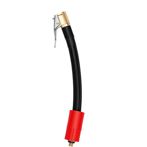 Flexible Tire Inflator Extension Hose With Quick Connect Air Chuck Adapter External Thread And Leakproof Clip On Design For Car Motorcycle Bike Or Electric Vehicle Inflation, black braided 16cm hose with red adapter