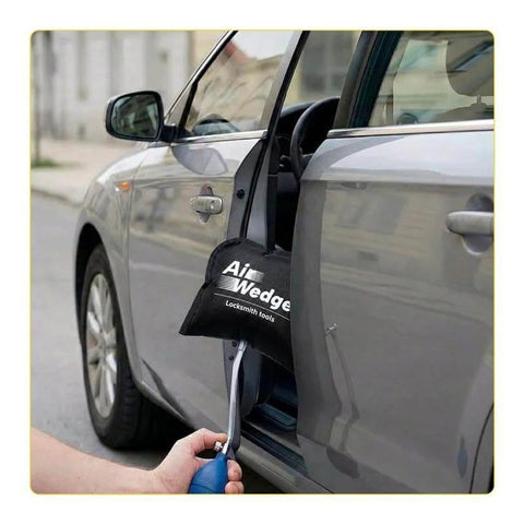 Inflatable Air Wedge Bag Pump With Medium Shim And Leveling Tool, Heavy Duty Pro Grade Ballistic Nylon Air Jack For Window Installation, Door Alignment, And Home Use, Damage Free Precision For Gap Control And Safe, Sturdy Support in use for car door alignment.