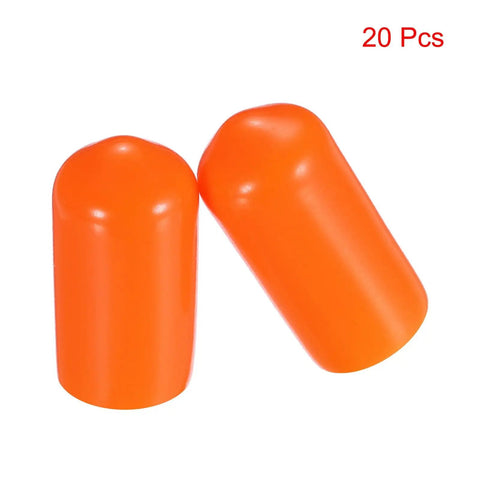 Orange Rubber End Caps 8mm Inner Diameter 20 Pack Vinyl PVC Round Tube Cap Covers For Pipe Ends And Bolt Threads displayed