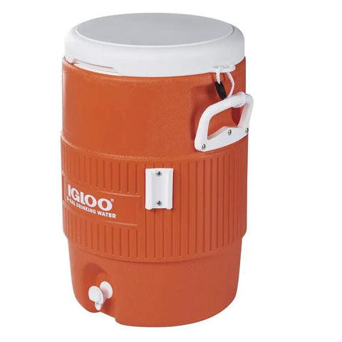 Orange Beverage Jug With White Seat Top Lid And Handles, 5 Gallon Capacity, Portable Hydration Dispenser For Events
