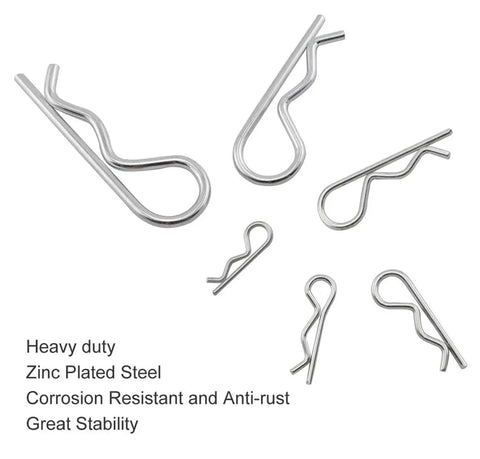 25 Piece Cotter Pin Set For Heavy Duty Use, Zinc Plated Hairpins Assortment With 5 Sizes M1.2x20mm to M3x60mm displayed