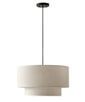 Two Tier Drum Pendant Light With Adjustable Hanging Wire Hassle Free Install And Streamlined Design, off white linen shade.