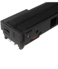 Smooth As Silk 24v Mini Belt Conveyor With Pu Transfer Track And Fine Tune Dial For Vending Machines And Bench Projects, 516mm top view of the black chassis with motor.