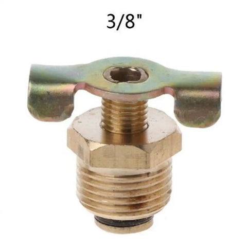 Three Eighths Inch NPT Solid Brass Drain Valve For Air Compressors And Tank Drains shown in front view