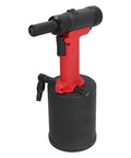 Heavy Duty Pneumatic Rivet Gun With 18500N Pulling Force For Aluminum Iron And Steel Fasteners Perfect For Automotive Repairs Home Appliances And Tough Jobs In Any Garage Or Shop, black and red with air hose fitting