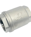 Megairon 2-inch NPT female check valve, inline spring-loaded, stainless steel SS316 CF8M, side view
