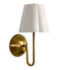 BSFHKLA Cordless Rechargeable Wall Sconce with Scalloped Fabric Shade and Remote, Brass Finish, USB, Dimmable LED Lighting(WhiteVelvet) side view with white shade.