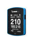 KISS 2.0 Handheld Golf Rangefinder With Integrated Magnets 38000 Course Maps Auto Recognition And Precise Shot Distances I Caddie Technology Waterproof Blue showing distance display.