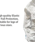 Close-up of Disposable Hazmat Boot Covers Knee High White 18 Inch Tall elastic edge detail for secure fit and protection.
