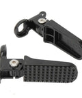 Stylish Foldable E-Bike Rear Footrests In Heavy Duty Aluminum Alloy Black For Passenger Comfort And Stability On Any Commute Or Road Trip Adventure, foldable black rear foot pegs with anti-slip texture