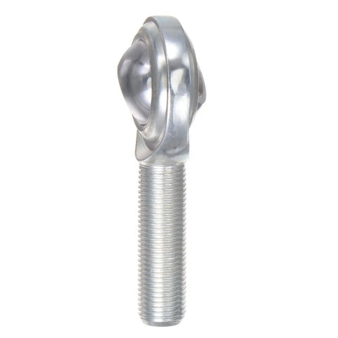 Half Inch Rod End Bearing With 1/2-20 UNF Right Hand Thread, Jam Nut, Cast Iron Body, And Hardened Bearing Steel Ball Joint For Built-To-Last, Long-Lasting Linkage And Smooth, Precise Motion In Machinery And Automotive Applications. side view