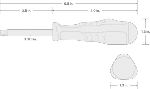 Technical diagram of Quarter Inch Drive High Torque Spinner Handle For Quick Fastener Spin And Maximum Leverage With A Serious Grip