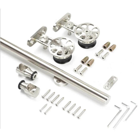 Beefy Stainless Steel Sliding Barn Door Hardware Kit For 6.6 Foot Track Single Door With 2000mm Rail Heavy Duty 200 Lbs Capacity