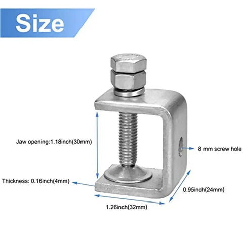 6 Pack 1 Inch Stainless Steel C Clamps For Woodworking And Home DIY Heavy Duty Metal U Clamps size details with measurements