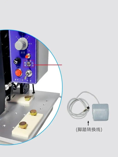 Portable Automatic Hot Stamping Code Printer For Steel Products With Adjustable Batch Number And Date Features control panel showing buttons and foot switch connection.