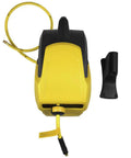 Top view of bright yellow Three Eighths Inch Fifty Foot Hybrid Polymer Air Hose With Auto Retract Enclosed Reel