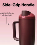 FreeSip Insulated Stainless Steel Tumbler With Built In Straw 40oz Side Handle Leak Proof BPA Free Travel Bottle in Black Cherry