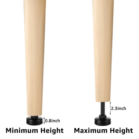 20 Pack Adjustable Furniture Leveling Feet Three Eighths Inch 16 Thread Heavy Duty Table Leg Levelers minimum and maximum height display