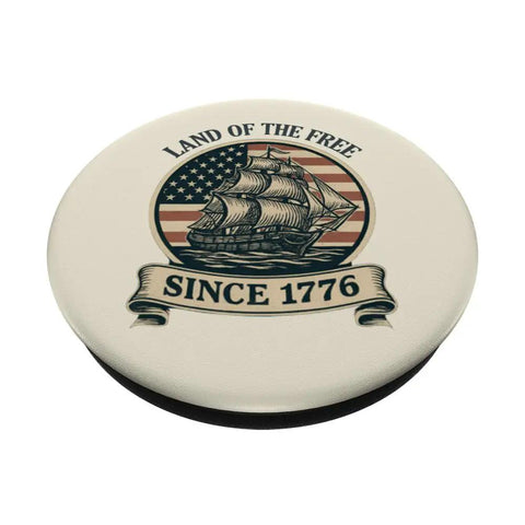 Patriotic Sailboat PopGrip For Phones, Red White And Blue 4th Of July Adhesive Grip with Land Of The Free Since 1776 theme